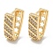 Brass Micro Pave Clear Cubic Zirconia Hoop Earrings, Hollow Flower, Light Gold, 18x6mm