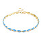 Brass Micro Pave Cubic Zirconia Link Tennis Necklaces for Women, with Enamel, Nickel Free, Real 18K Gold Plated, Oval, Deep Sky Blue, 34x0.7cm
