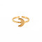 Ion Plating(IP) 304 Stainless Steel Moon Open Cuff Ring for Women, Nickel Free, Real 18K Gold Plated, US Size 7(17.3mm)