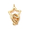 Brass Fold Over Clasps, Cadmium Free & Nickel Free & Lead Free, Star, Real 18K Gold Plated, Star: 14x11.5x2mm, Hole: 1.4mm; Clasp: 10.5x8x2mm, Hole: 1.2mm