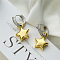 Alloy Micro Pave Clear Cubic Zirconia Two Tone Hoop Earrings, Platinum & Golden, Star, 28mm