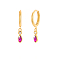 S925 Sterling Silver Teardrop Hoop Earrings, with Hot Pink Cubic Zirconia, Golden, 20x3x10mm