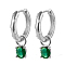 S925 Sterling Silver Flat Round Hoop Earrings, with Cubic Zirconia, Silver, Green, 22x4x10mm