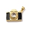 Brass Micro Pave Cubic Zirconia & Enamel Pendants, Camera, Cadmium Free & Lead Free, Rack Plating, Long-Lasting Plated, Real 18K Gold Plated, Black, 15.5x22x8mm, Hole: 5x3.5mm