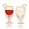 Alloy Enamel Pendants, Goblet, Light Gold, Red, 19x10x2mm, Hole: 1.8mm