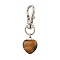 Natural Tiger Eye Pendant Decorations, with Alloy Swivel Clasps, Heart, 49~51mm