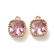 Brass Micro Pave Clear Cubic Zirconia Charms, Cadmium Free & Nickel Free & Lead Free, Real 18K Gold Plated, Cube, Pink, 7x8.5x3.5mm, Hole: 1mm