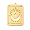 201 Stainless Steel Pendants, Rectangle with Star and Moon, Golden, 31.5x22.5x1mm, Hole: 1.6mm