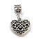 Rack Plating Tibetan Style Alloy Heart European Dangle Charms, Hollow Large Hole Pendants, Antique Silver, 28mm, Hole: 5mm, Heart: 16x17.5x3mm