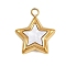 304 Stainless Steel Pave Synthetic Shell Pendants, Star Charms, White, Golden, 16x14x4mm, Hole: 1.8mm