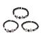 3Pcs 3 Style Natural Lava Rock & Black Onyx Beaded Stretch Bracelets Set, Starfish & Tortoise & Shell Alloy Stackable Bracelets for Women, Inner Diameter: 2 inch(5.2cm), 1Pc/style