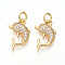 Brass Micro Pave Cubic Zirconia Pendants, Cadmium Free & Lead Free, with Jump Rings, Dolphin, Real 18K Gold Plated, 15.5x9.3x3mm, Hole: 3mm