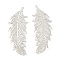 Non-Tarnish 201 Stainless Steel Filigree Pendants, Etched Metal Embellishments, Feather Charm, Stainless Steel Color, 47x18.5x0.2mm, Hole: 1.2mm