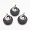 Natural Lava Rock Pendants, with Platinum Tone Brass Findings, Flat Round with Moon and Star, Dyed, 32x28x7mm, Hole: 4x5mm