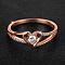 Heart Brass Micro Pave Clear Cubic Zirconia Finger Rings, Rose Gold, US Size 10(19.8mm)