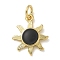 Rack Plating Brass Enamel Charms, with Jump Ring, Long-Lasting Plated, Lead Free & Cadmium Free, Sun Charms, Real 18K Gold Plated, Black, 14.5x12x2mm, Hole: 3mm