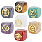 7Pcs 7 Styles Natural Mixed Stone Beads, with Long-Lasting Plated Golden Tone Brass Chakra Pattern Slices, No Hole, Cube, 15.5~18x15~17x14.5~17mm, 1pc/style