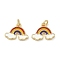Brass Enamel Charms, with Jump Ring, Rainbow Charm, Real 18K Gold Plated, Colorful, 9.5x12.5x2mm, Hole: 3.5mm