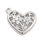 Brass Pave Clear Cubic Zirconia Pendants, Cadmium Free & Nickel Free & Lead Free, Heart with Flower, Platinum, 18.5x19x6mm, Hole: 1.6mm