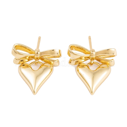 Серьги-гвоздики из латуни с бантом и стойкой EJEW-S219-06G-1