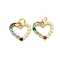 Heart Rack Plating Brass Micro Pave Cubic Zirconia Charms, with Glass Pearl, Cadmium Free & Lead Free, Long-Lasting Plated, Real 18K Gold Plated, Colorful, 13x14x2.5mm, Hole: 3.5mm