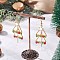 Brass Shell Pearl Bead Dangle Earrings, with Electroplate Glass Beads & 304 Stainless Steel, Christmas Trees, Golden, 68x20.5mm