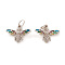 Brass Micro Pave Cubic Zirconia Pendants, with Jump Rings and Enamel, Bees, Colorful, Platinum, 12x15.5x4mm, Jump Ring: 5x0.7mm, Hole: 3.5mm