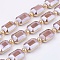 Opaque Glass Beads Strands, with Brass Findings, Pearl Luster Plated, Faceted, Rectangle, Golden, PeachPuff, 13x18x7mm, Hole: 1mm, about 10pcs/strand, 9 inch (23cm)