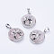 Natural Rose Quartz Pendants, with Brass Findings, Flat Round with Fox, Platinum, 28~29x23~24x9~10mm, Hole: 5x7mm