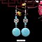 Round Ball Synthetic Turquoise & Alloy Dangle Earrings, Turquoise, 48x18mm