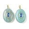 Natural Amazonite & Cubic Zirconia Pendants, Oval Charms with Brass Loops, Golden, 21.5x13x6.5mm, Hole: 1.8mm