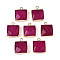Dyed Natural White Jade Faceted Pendants, Brass Square Charms, Golden, Medium Violet Red, 18x14~15x6~6.5mm, Hole: 1.8mm
