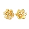6-Petal Flower Brass Micro Pave Clear Cubic Zirconia Bead Caps, Long-Lasting Plated, Cadmium Free & Lead Free, Rack Plating, Real 18K Gold Plated, 13.5x12.5x8mm, Hole: 1.6mm