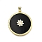 Brass Micro Pave Cubic Zirconia Pendants, with Resin, Flat Round, Cadmium Free & Lead Free, Rack Plating, Long-Lasting Plated, Real 18K Gold Plated, Black, 33x30x5mm, Hole: 4x5mm