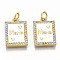 Real 16K Gold Plated Brass Micro Pave Clear Cubic Zirconia Pendants, with Jump Rings and Enamel, for Mother's Day, Nickel Free, Rectangle with Word Mama, White, 16.5x11.5x2mm, Jump Ring: 5x0.8mm, 3.4mm inner diameter