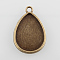 Flat Teardrop Alloy Pendant Cabochon Settings, Plain Edge Bezel Cups, Cadmium Free & Nickel Free & Lead Free, Antique Bronze, Tray: 25x18mm, 32.5x22x2mm, Hole: 2mm, about 263pcs/kg