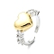 Rack Plating Brass Micro Pave Cubic Zirconia Open Cuff Rings, Cadmium Free & Lead Free, Long-Lasting Plated, Heart, Inner Diameter: 17mm
