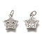 Brass Micro Pave Clear Cubic Zirconia Charms, Cadmium Free & Lead Free, Long-Lasting Plated, Star with Smiling Face, Platinum, 13x11x1.5mm, Hole: 3mm