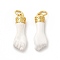 Eco-Friendly Rack Plating Brass Enamel Pendants, Long-Lasting Plated, Real 18K Gold Plated, with Jump Ring, Hand Charm, White, 20x7x4.5mm, Jump Ring: 5x0.8mm, 3.4mm Inner Diameter