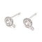 Brass Micro Pave Cubic Zirconia Stud Earring Findings, with Vertical Loops, Flat Round, Cadmium Free & Lead Free, Platinum, 7.5x5.5mm, Hole: 0.8mm, Pin: 0.8mm