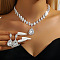 Teardrop Brass Rhinestone Pendant Necklace & Stud Dangle Earrings Sets for Women, Platinum, Crystal, 360mm