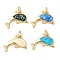 Rack Plating Brass Micro Pave Clear Cubic Zirconia Pendants, with Opal, Cadmium Free & Lead Free, Long-Lasting Plated, Real 18K Gold Plated, Dolphin, Mixed Color, 14x16.5x2mm, Hole: 3mm