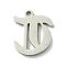 Non-Tarnish 201 Stainless Steel Pendants, Stainless Steel Color, Old Initial Letters Charms, Letter T, 19x16x1.6mm, Hole: 1.8mm