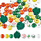 100Pcs 7 Styles Spray Painted Natural Wood Beads, Round & Leaf, Mixed Shapes, Mixed Color, 16~29.5x16~28x8~19.5mm, Hole: 3~5.1mm
