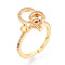Knot Brass Micro Pave Cubic Zirconia Cup Peg Ring Settings, Adjustable Ring Settings for Half Drilled Beads, Cadmium Free & Nickel Free & Lead Free, Real 18K Gold Plated, 17x15mm, Adjustable, Pin: 0.6mm