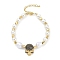 Rack Plating Brass Micro Pave Cubic Zirconia Charm Bracelets, with ABS Imitation Pearl Beads, Cadmium Free & Lead Free, Long-Lasting Plated, Skull, Real 18K Gold Plated, 7-1/2 inch(19cm)