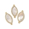 Brass Micro Pave Clear Cubic Zirconia and Natural Shell Horse Eye Connector Charms, Long-Lasting Plated, Lead Free & Cadmium Free, Rack Plating, Seashell Color, Real 18K Gold Plated, 24.5x11.5x2mm, Hole: 1.2mm