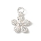 925 Sterling Silver Pave Clear Cubic Zirconia Flower Charms, with Jump Rings, Silver, 13.5x11.5x3.5mm, Hole: 3.5mm