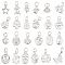 24Pcs 24 Styles Brass Charms, with Jump Ring, Silver, Mixed Shapes, 8~16x6.5~13x1~5mm, Hole: 4mm, 1pc/style