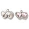 Alloy Pendant, with Glass, Platinum, Lead Free & Cadmium Free, Heart Charm, Misty Rose, 15.5x21x7.5mm, Hole: 1.8mm